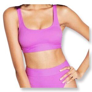 Stoney Clover Womens Bralette Bikini Top Purple Ribbed Keyhole-Back Size XXS